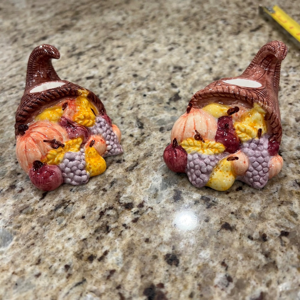 American Greetings Cornucopia Taper Candle Holders Set of 2 Thanksgiving Harvest